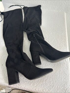 Unisa Black Suede Over-the-Knee Block Heel Boots
